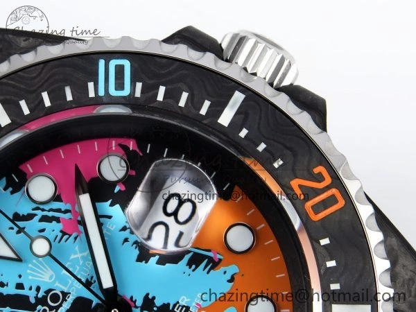 Sea Dweller 43mm Carbon DIWF Best Edition Graffiti Dial on Black Nylon Strap A2824