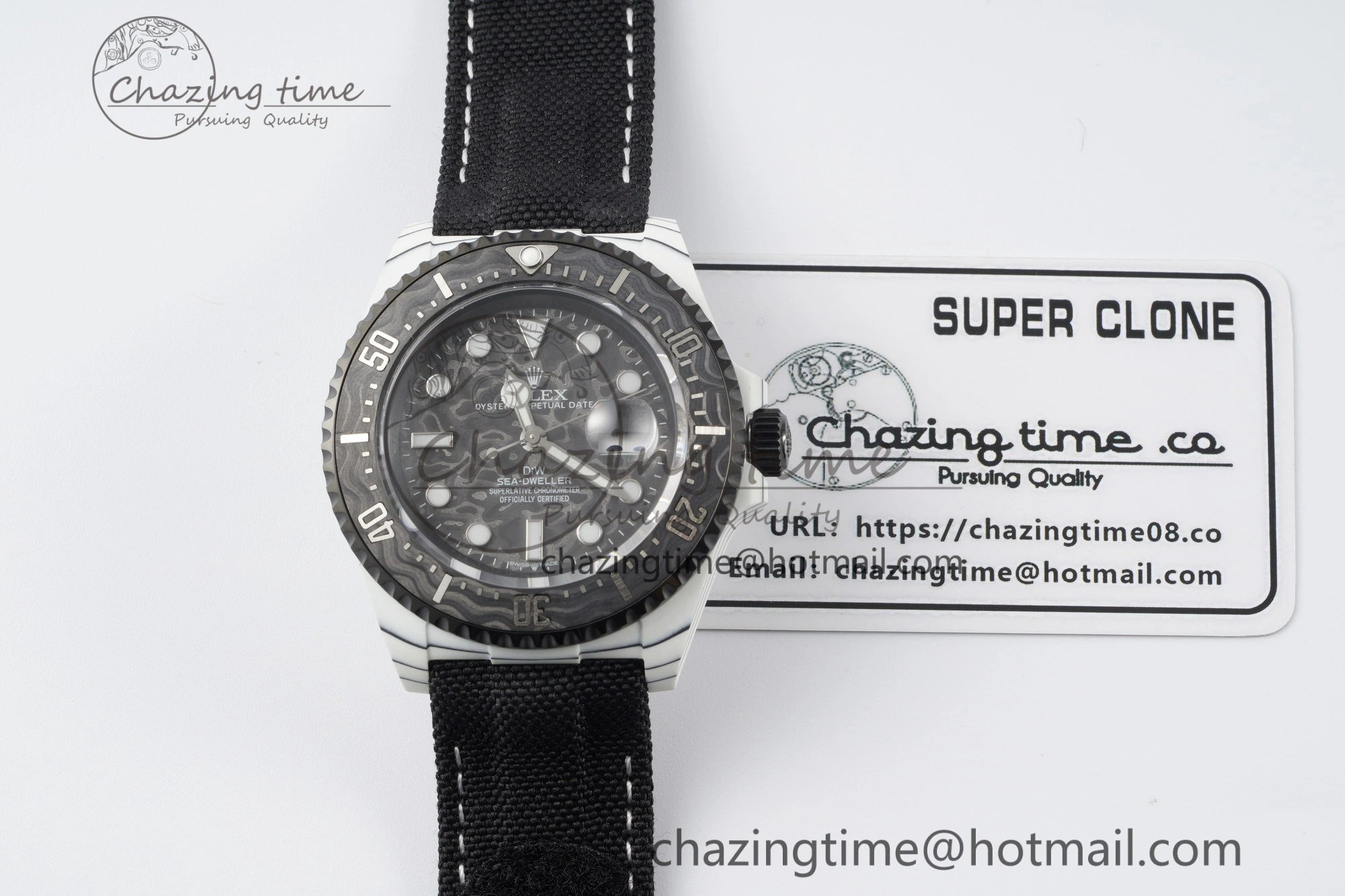 Sea Dweller 43mm ‘IRBIS’ DIWF Best Edition Carbon Dial on Black Nylon Strap A2824