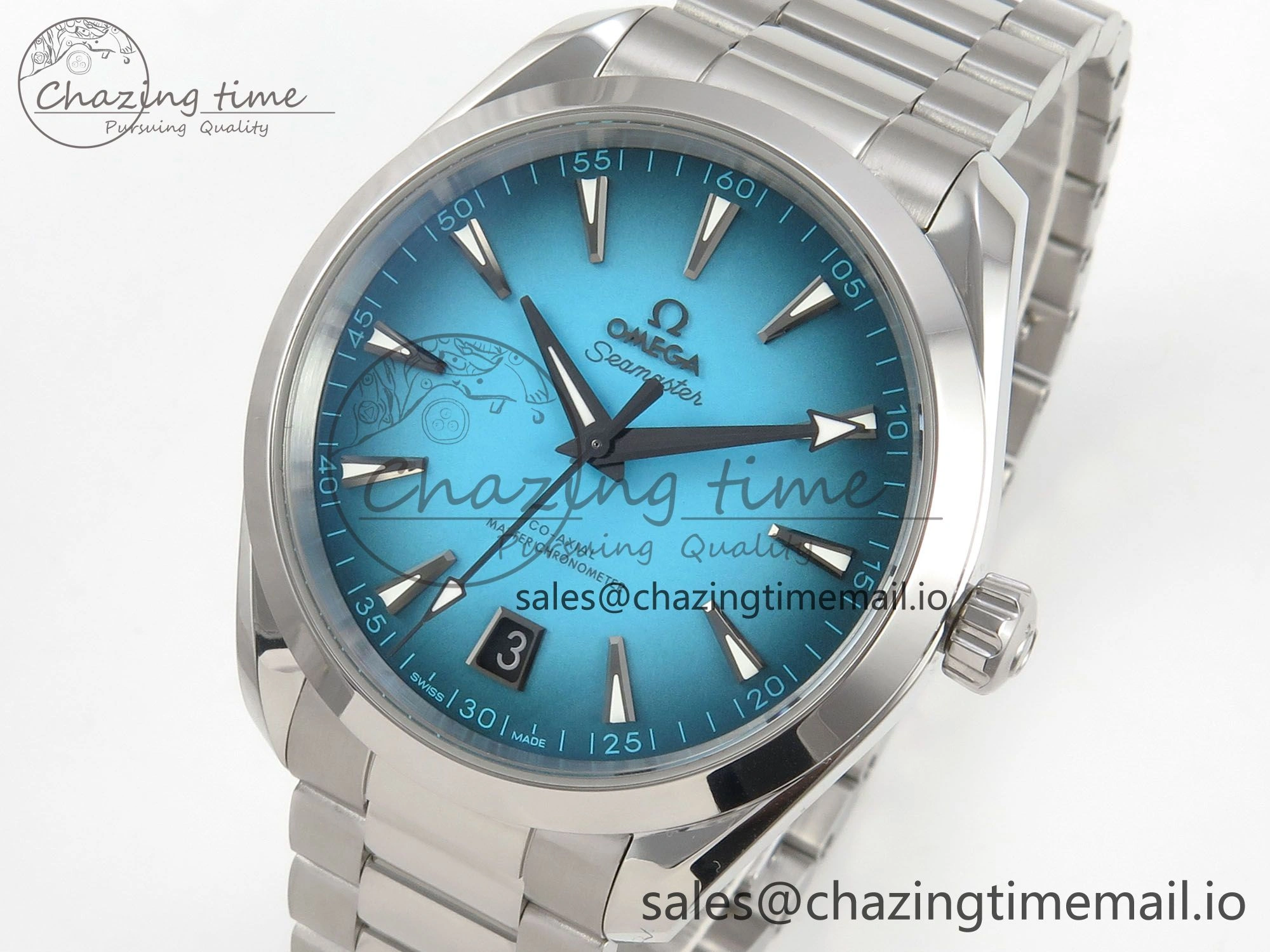 Seamaster 150M SS VSF 1:1 Best Edition Turquoise Blue Dial on SS Bracelet A8900 Super Clone