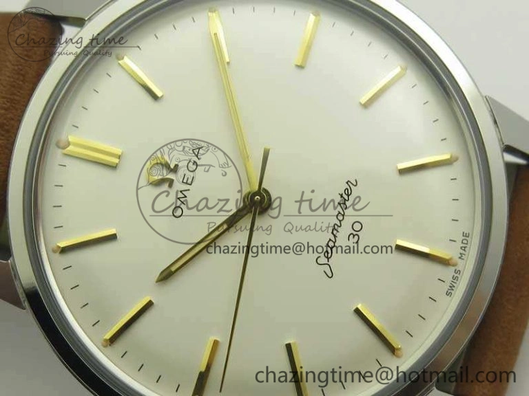 Seamaster 30 1962 SS TW Best Edition White Dial YG Markers On Leather Strap MIYOTA8215