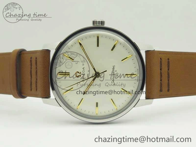 Seamaster 30 1962 SS TW Best Edition White Dial YG Markers On Leather Strap MIYOTA8215