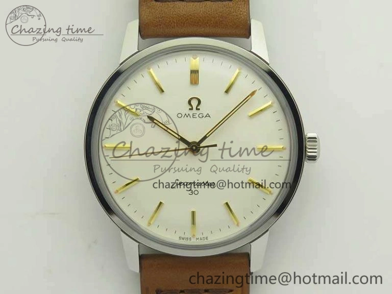 Seamaster 30 1962 SS TW Best Edition White Dial YG Markers On Leather Strap MIYOTA8215