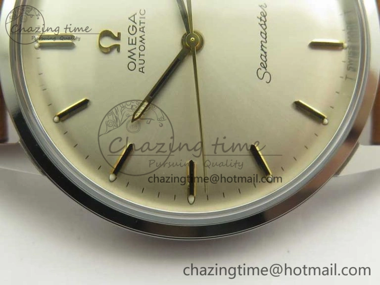 Seamaster 30 1962 date SS TW Best Edition White Dial Gold Markers On Brown Leather Strap MIYOTA 8215
