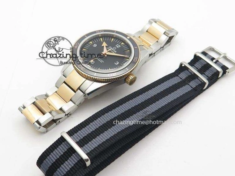 Seamaster 300 Master Co-Axial Liquidmetal V6F Best Edition RG Bezel On SS RG Bracelet A8400 (Free Nylon Strap)