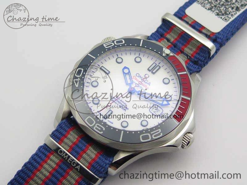 Seamaster 300M 007 SS URF 1:1 Best Edition White Dial Ceramic Bezel On Nylon Strap A2507(Free SS Bracelet)