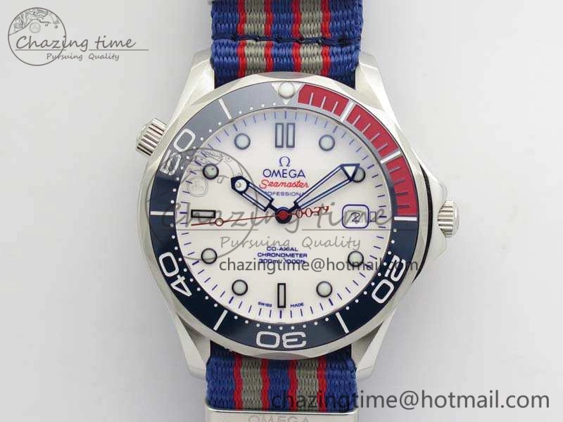 Seamaster 300M 007 SS URF 1:1 Best Edition White Dial Ceramic Bezel On Nylon Strap A2507(Free SS Bracelet)