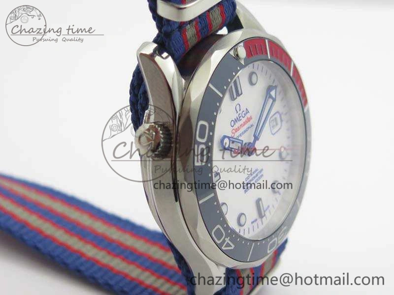 Seamaster 300M 007 SS URF 1:1 Best Edition White Dial Ceramic Bezel On Nylon Strap A2507(Free SS Bracelet)
