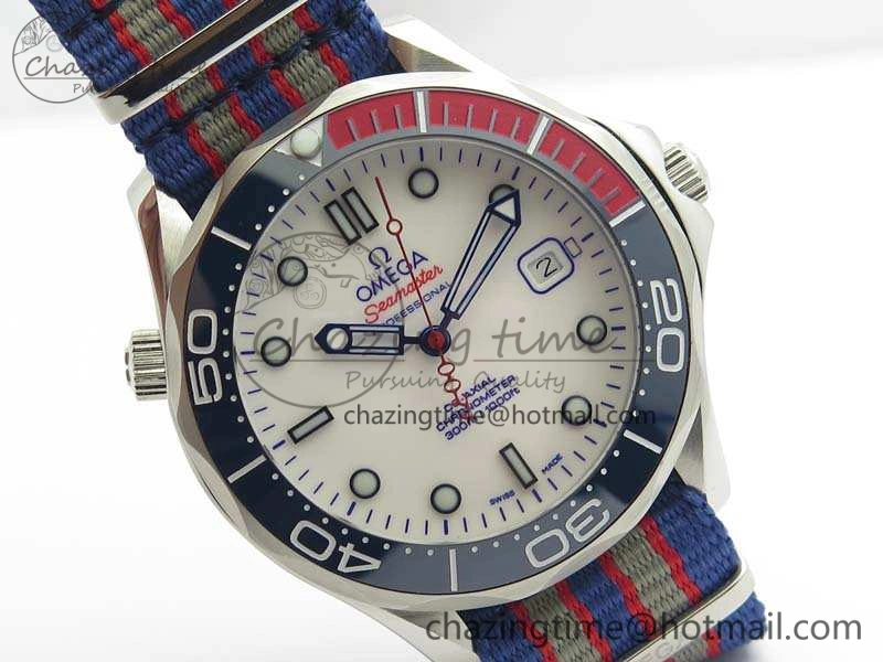 Seamaster 300M 007 SS URF 1:1 Best Edition White Dial Ceramic Bezel On Nylon Strap A2507(Free SS Bracelet)