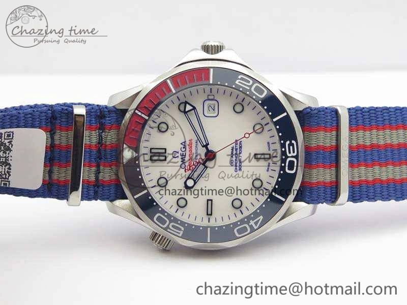 Seamaster 300M 007 SS URF 1:1 Best Edition White Dial Ceramic Bezel On Nylon Strap A2507(Free SS Bracelet)