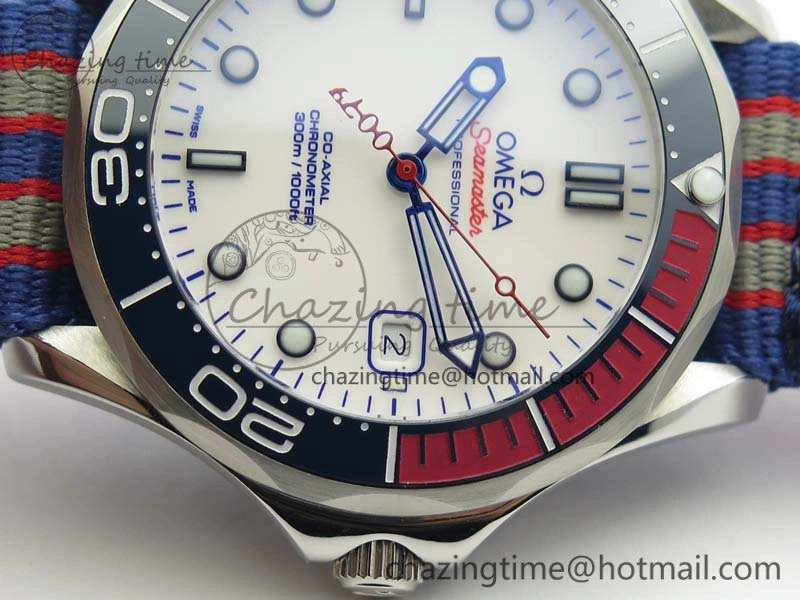 Seamaster 300M 007 SS URF 1:1 Best Edition White Dial Ceramic Bezel On Nylon Strap A2507(Free SS Bracelet)