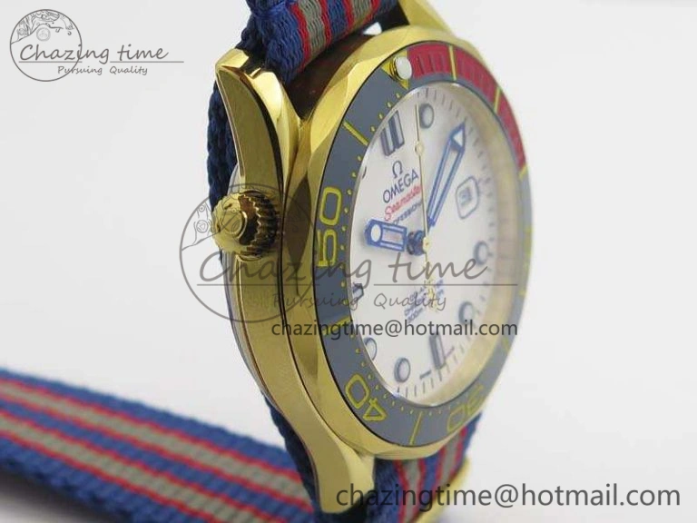 Seamaster 300M 007 YG URF 1:1 Best Edition White Dial Ceramic Bezel On Nylon Strap A2507