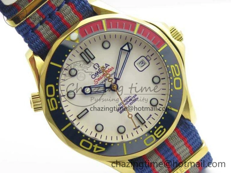 Seamaster 300M 007 YG URF 1:1 Best Edition White Dial Ceramic Bezel On Nylon Strap A2507