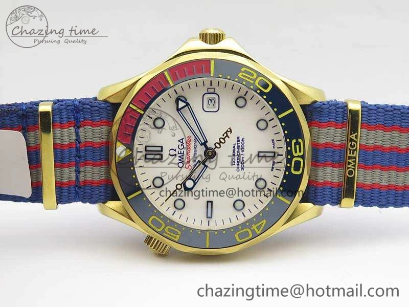 Seamaster 300M 007 YG URF 1:1 Best Edition White Dial Ceramic Bezel On Nylon Strap A2507