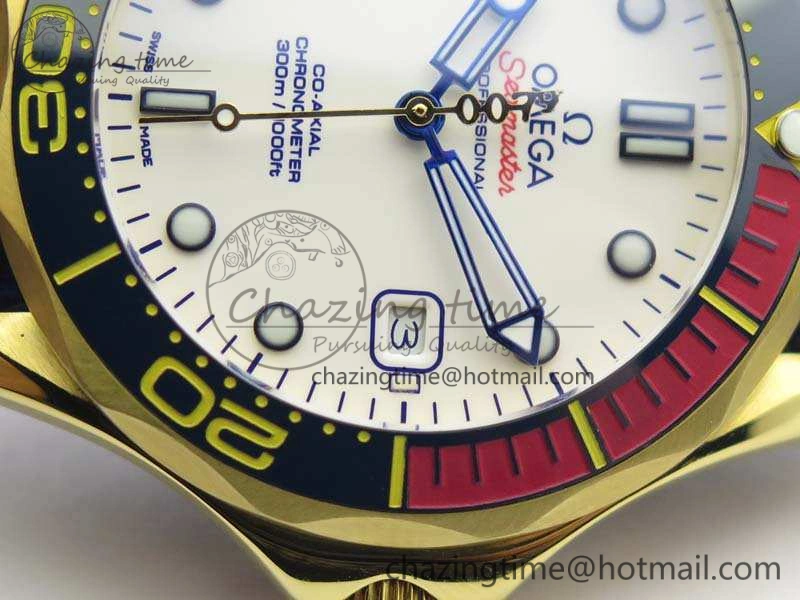 Seamaster 300M 007 YG URF 1:1 Best Edition White Dial Ceramic Bezel On Nylon Strap A2507