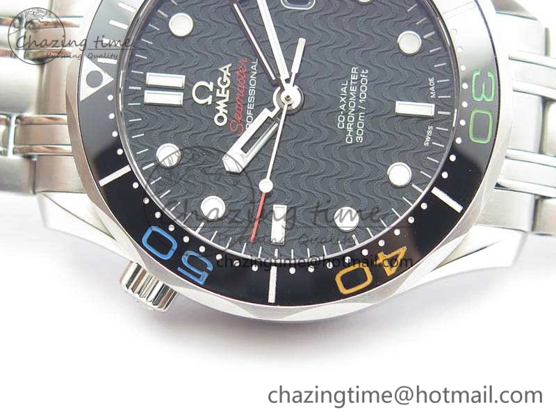 Seamaster 300M 2016 Olympic SS OMF 1:1 Best Edition Black Dial Ceramic Bezel On SS Bracelet A2824