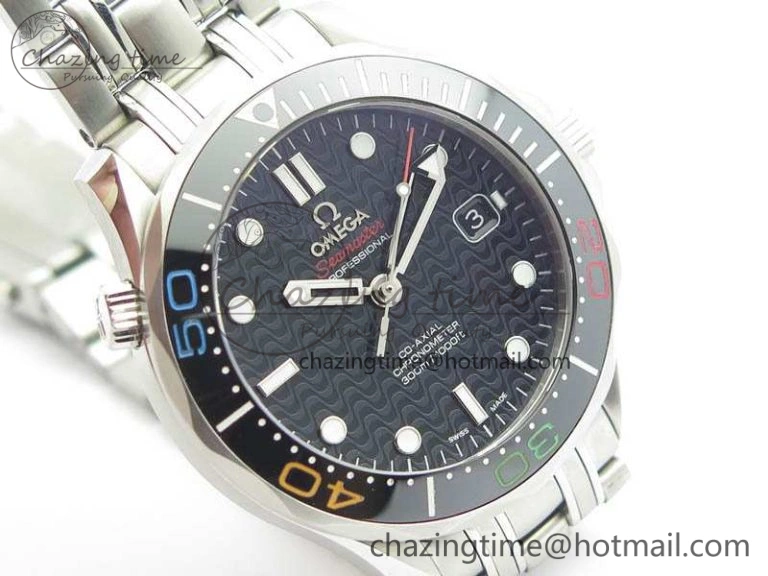 Seamaster 300M 2016 Olympic SS OMF 1:1 Best Edition Black Dial Ceramic Bezel On SS Bracelet A2824