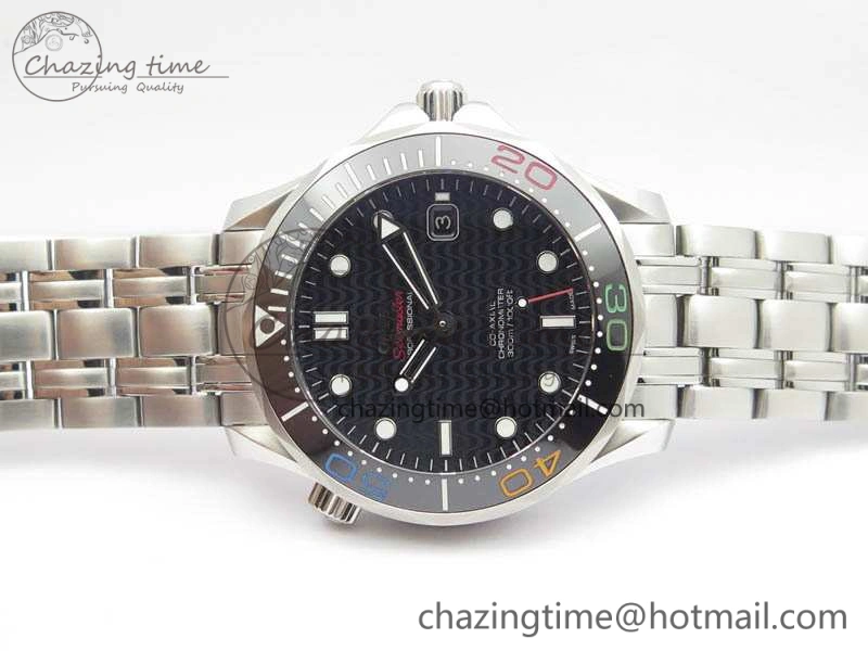 Seamaster 300M 2016 Olympic SS OMF 1:1 Best Edition Black Dial Ceramic Bezel On SS Bracelet A2824