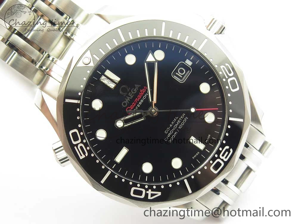 Seamaster 300M Chronometer SS Black OMF 1:1 Best Edition on SS Bracelet A2824 (Black Balance Wheel) V2