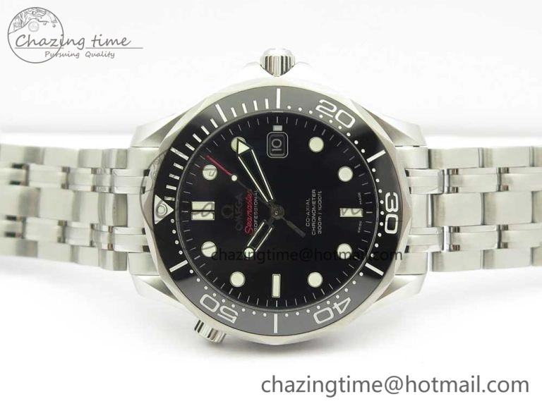Seamaster 300M Chronometer SS Black OMF 1:1 Best Edition on SS Bracelet A2824 (Black Balance Wheel) V2