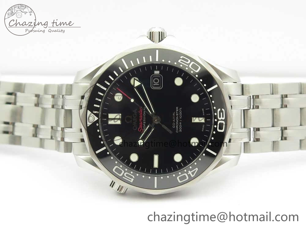 Seamaster 300M Chronometer SS Black OMF 1:1 Best Edition on SS Bracelet A2824 (Black Balance Wheel) V2