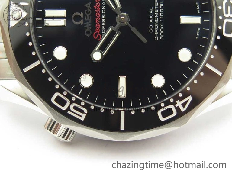 Seamaster 300M Chronometer SS Black OMF 1:1 Best Edition on SS Bracelet A2824 (Black Balance Wheel) V2