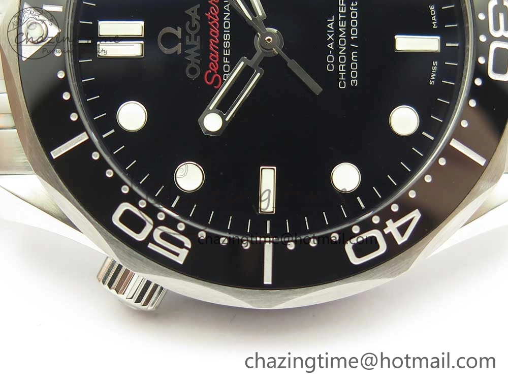 Seamaster 300M Chronometer SS Black OMF 1:1 Best Edition on SS Bracelet A2824 (Black Balance Wheel) V2