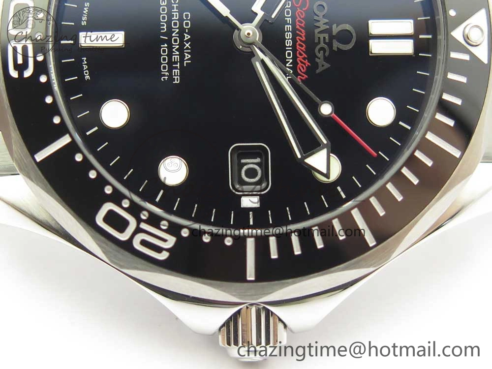 Seamaster 300M Chronometer SS Black OMF 1:1 Best Edition on SS Bracelet A2824 (Black Balance Wheel) V2