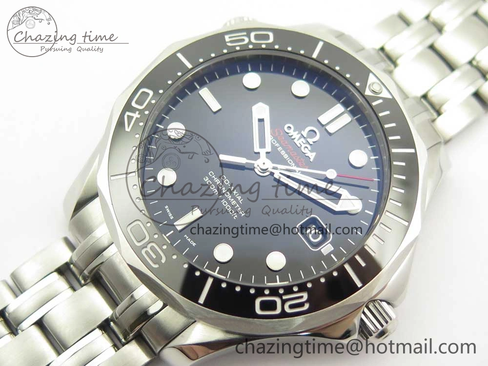 Seamaster 300M Chronometer SS Black OMF 1:1 Best Edition on SS Bracelet A2824 (Black Balance Wheel) V2
