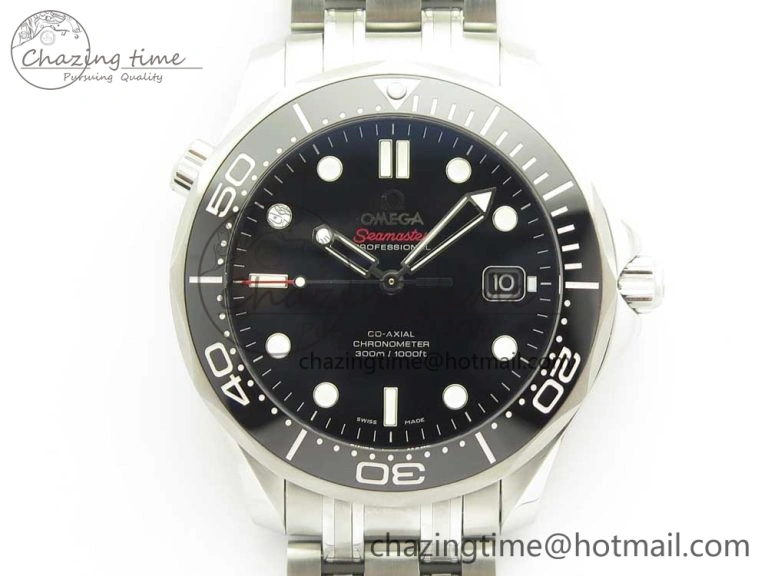 Seamaster 300M Chronometer SS Black OMF 1:1 Best Edition on SS Bracelet A2824 (Black Balance Wheel) V2
