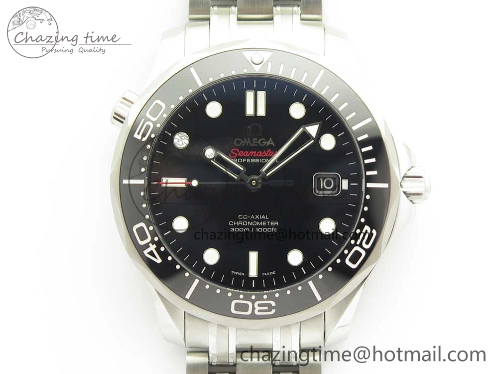 Seamaster 300M Chronometer SS Black OMF 1:1 Best Edition on SS Bracelet A2824 (Black Balance Wheel) V2