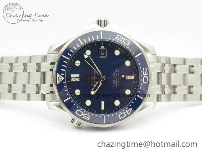 Seamaster 300M Chronometer SS Blue OMF 1:1 Best Edition on SS Bracelet A2824 (Black Balance Wheel) V2