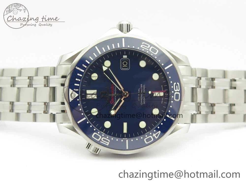 Seamaster 300M Chronometer SS Blue OMF 1:1 Best Edition on SS Bracelet A2824 (Black Balance Wheel) V2