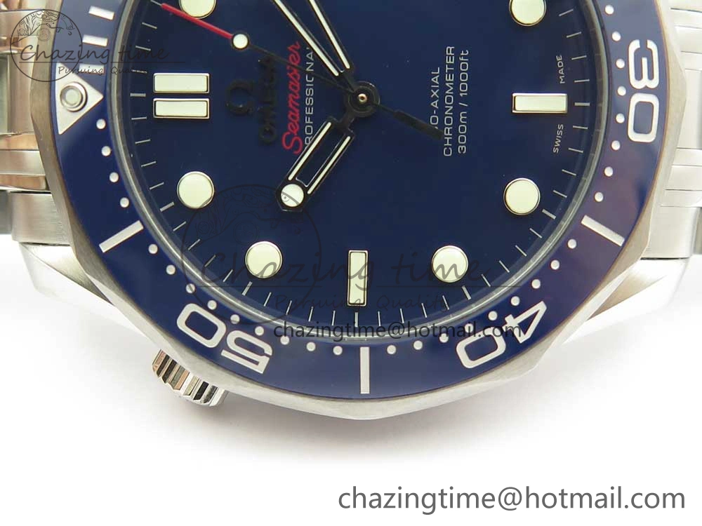 Seamaster 300M Chronometer SS Blue OMF 1:1 Best Edition on SS Bracelet A2824 (Black Balance Wheel) V2