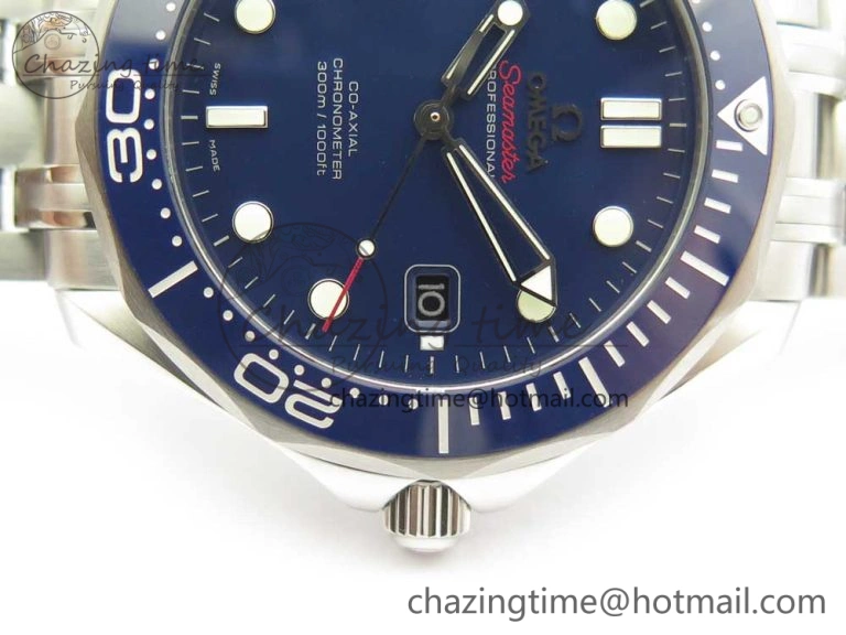Seamaster 300M Chronometer SS Blue OMF 1:1 Best Edition on SS Bracelet A2824 (Black Balance Wheel) V2