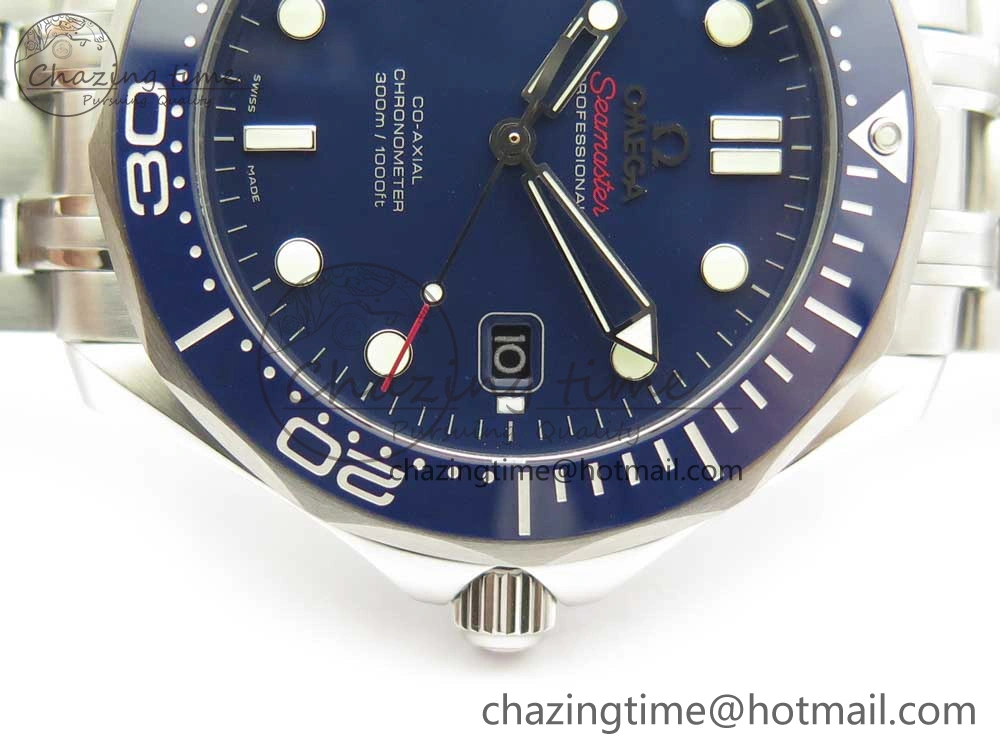 Seamaster 300M Chronometer SS Blue OMF 1:1 Best Edition on SS Bracelet A2824 (Black Balance Wheel) V2