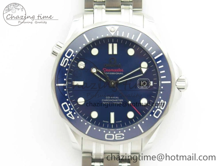 Seamaster 300M Chronometer SS Blue OMF 1:1 Best Edition on SS Bracelet A2824 (Black Balance Wheel) V2