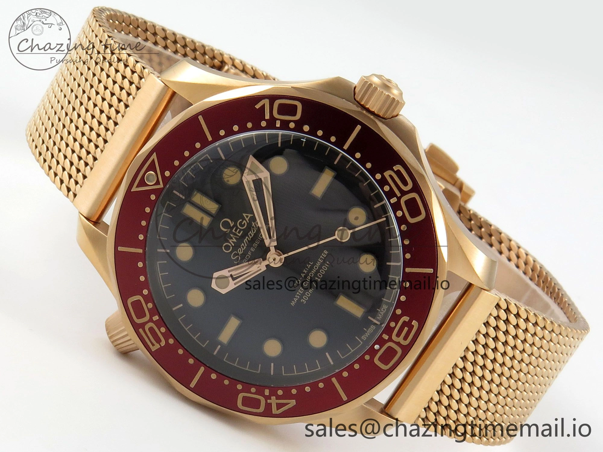 Seamaster 300M Diver Rose Gold VSF 1:1 Best Edition Black Dial on Mesh Bracelet A8806