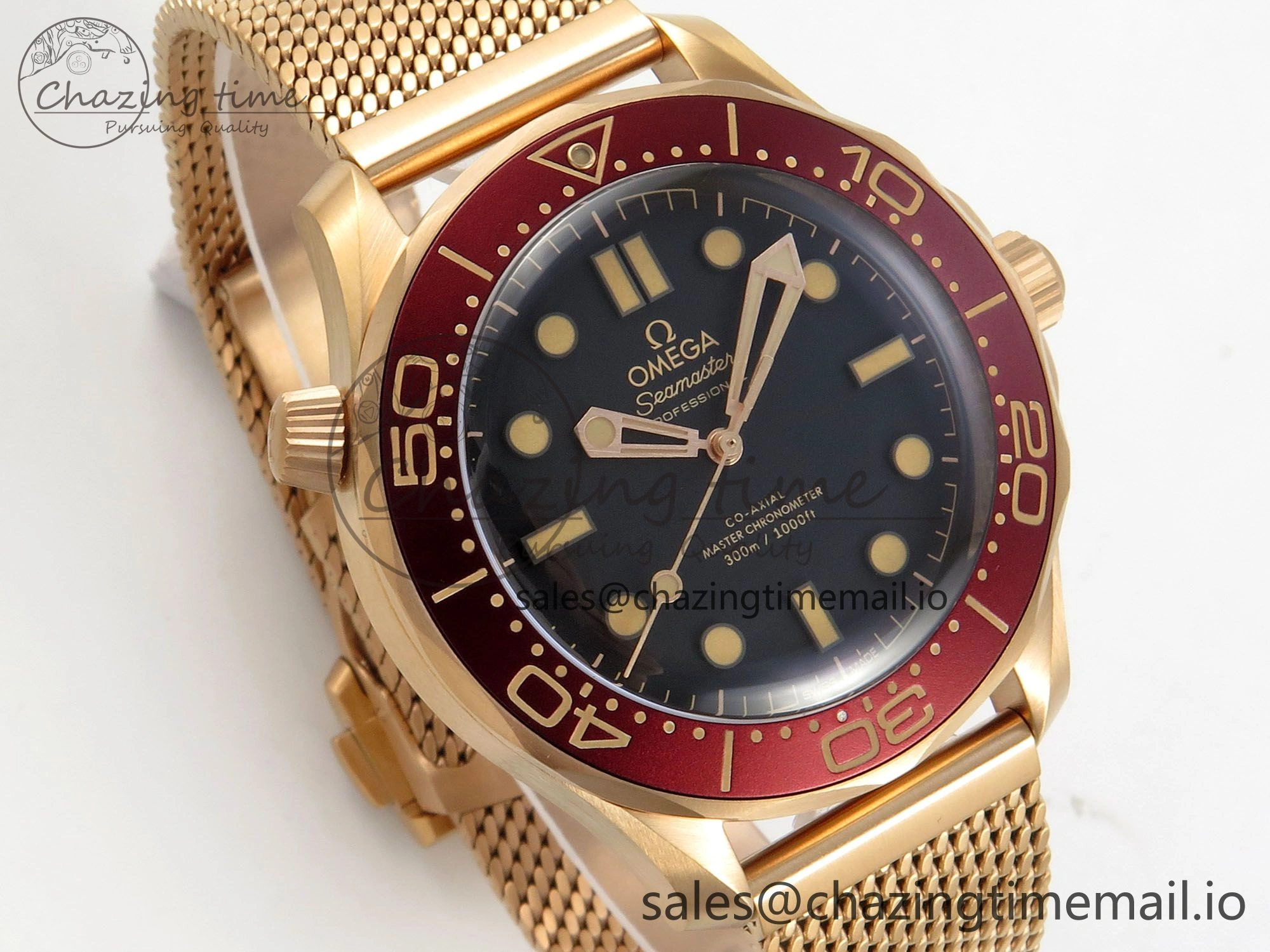 Seamaster 300M Diver Rose Gold VSF 1:1 Best Edition Black Dial on Mesh Bracelet A8806
