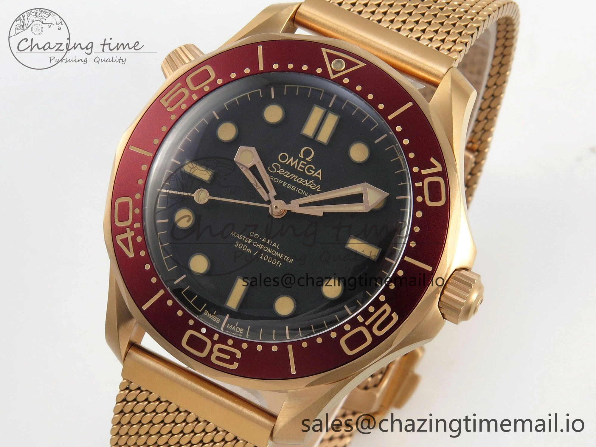Seamaster 300M Diver Rose Gold VSF 1:1 Best Edition Black Dial on Mesh Bracelet A8806