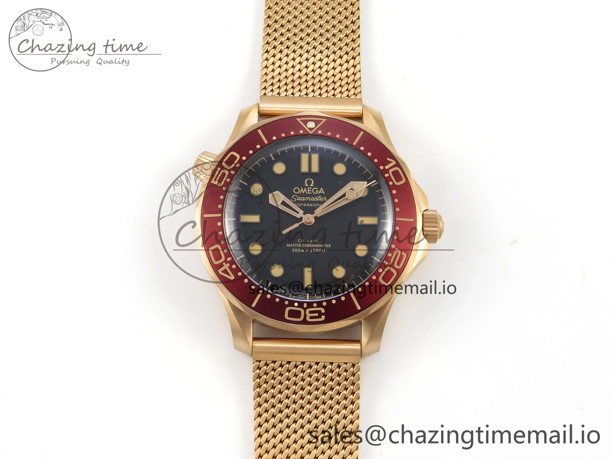Seamaster 300M Diver Rose Gold VSF 1:1 Best Edition Black Dial on Mesh Bracelet A8806