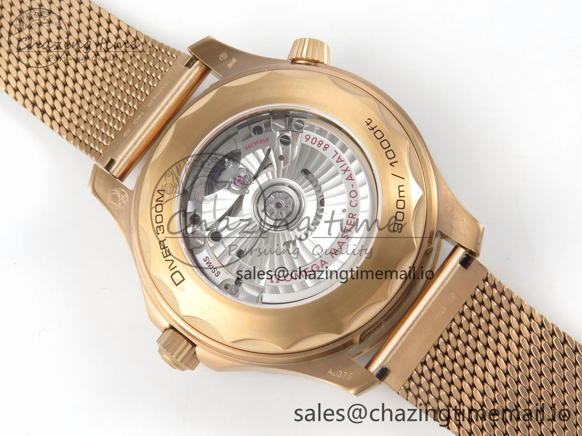 Seamaster 300M Diver Rose Gold VSF 1:1 Best Edition Black Dial on Mesh Bracelet A8806