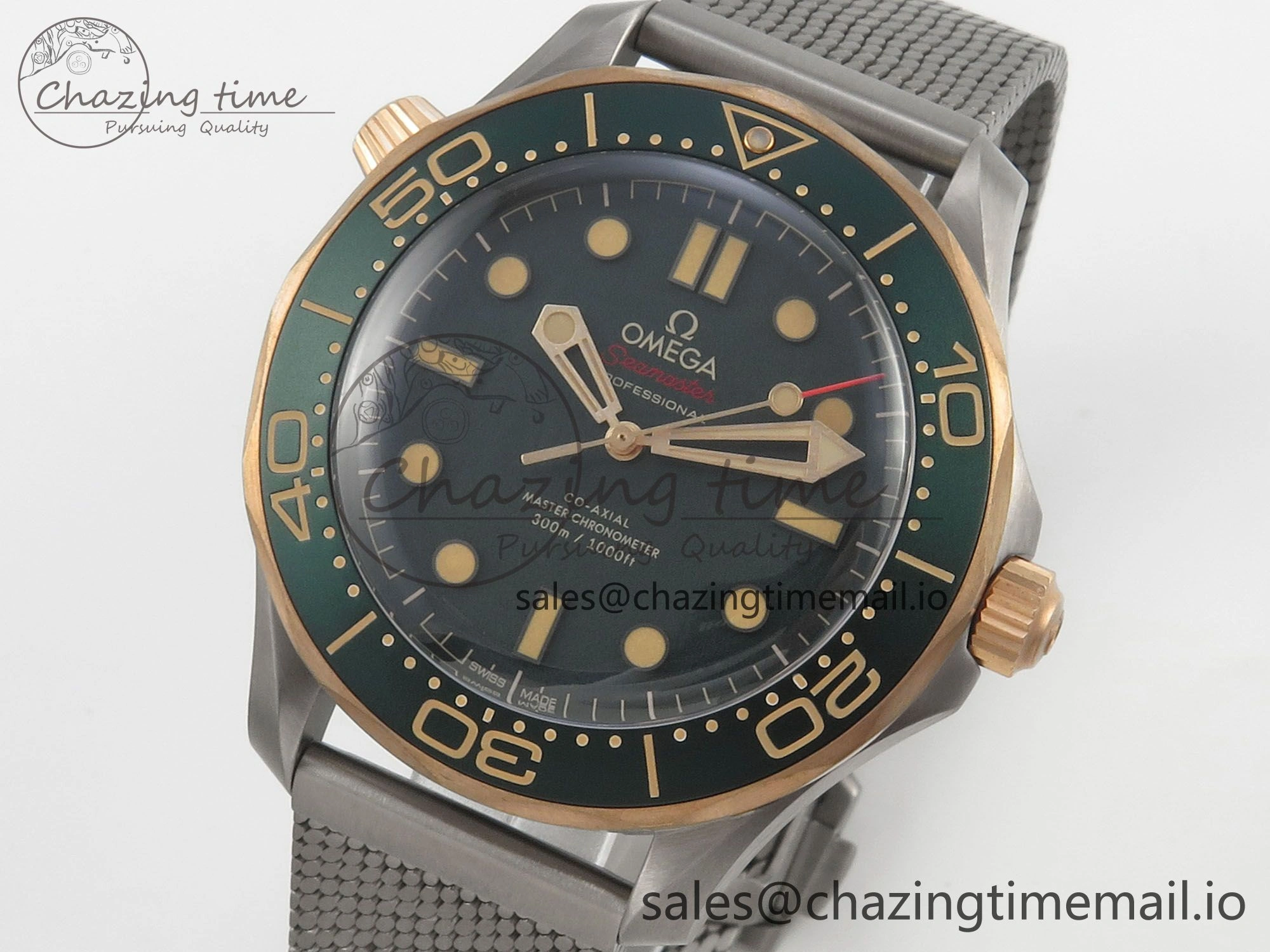 Seamaster 300M Diver Titanium Bronze Gold VSF 1:1 Best Edition Green Dial on Titanium Mesh Bracelet A8806