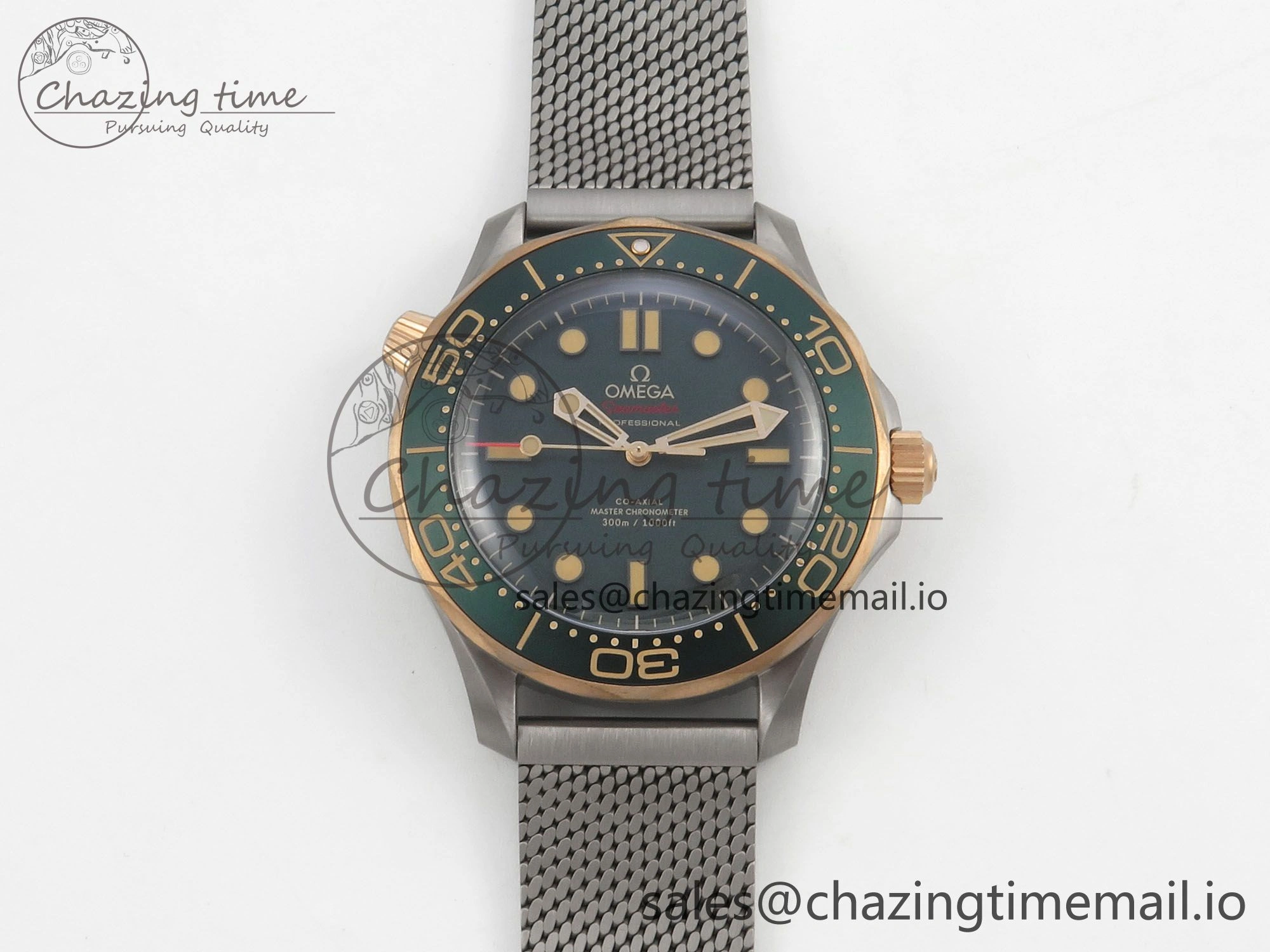 Seamaster 300M Diver Titanium Bronze Gold VSF 1:1 Best Edition Green Dial on Titanium Mesh Bracelet A8806