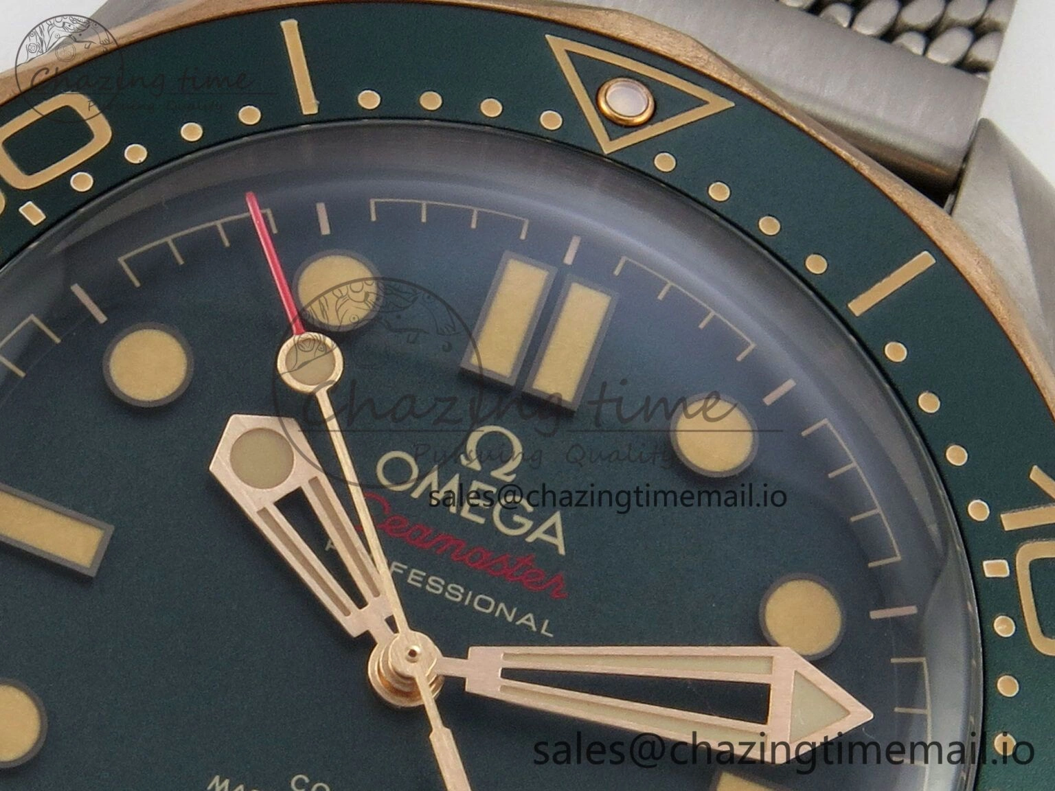 Seamaster 300M Diver Titanium Bronze Gold VSF 1:1 Best Edition Green Dial on Titanium Mesh Bracelet A8806
