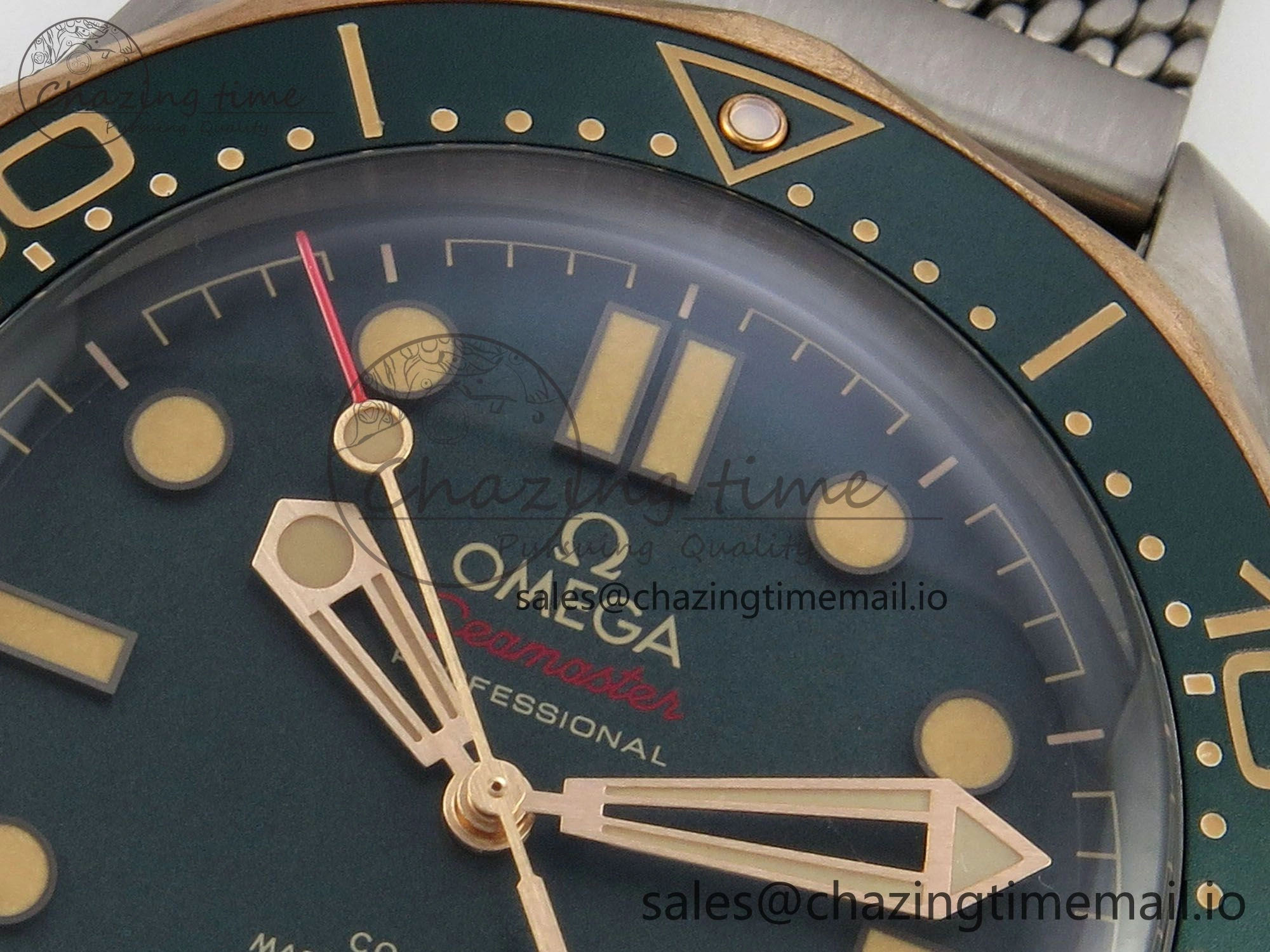 Seamaster 300M Diver Titanium Bronze Gold VSF 1:1 Best Edition Green Dial on Titanium Mesh Bracelet A8806