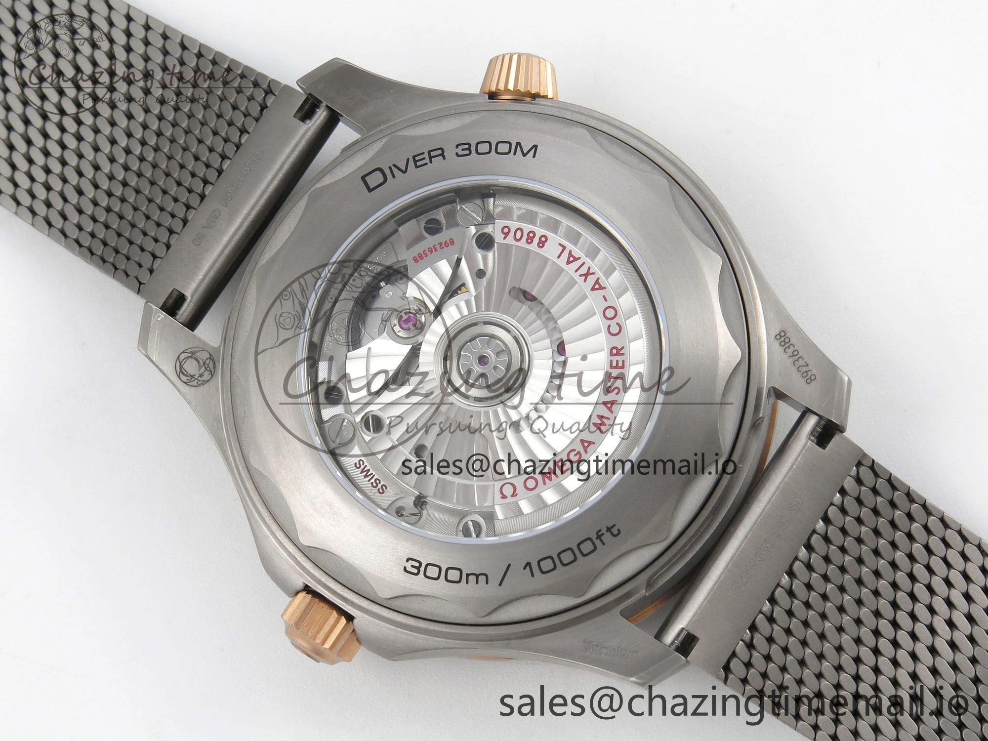 Seamaster 300M Diver Titanium Bronze Gold VSF 1:1 Best Edition Green Dial on Titanium Mesh Bracelet A8806