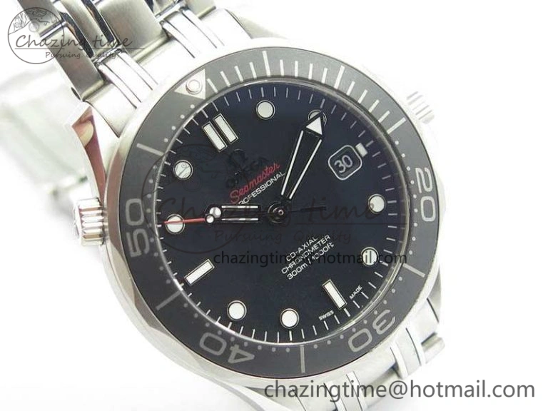 Seamaster 300M SS OMF 1:1 Best Edition Black Dial Matt Black Ceramic Bezel On SS Bracelet A2824