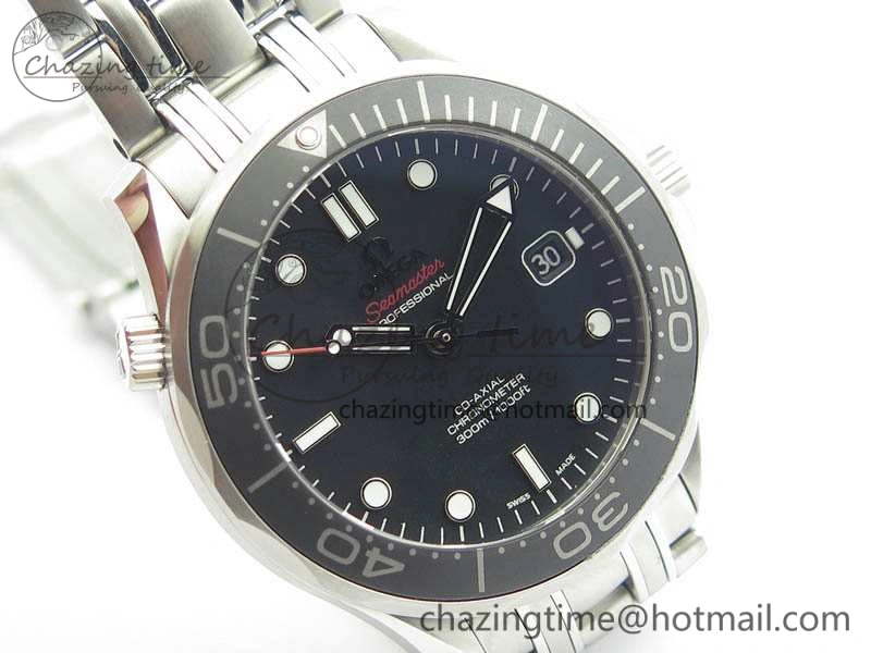 Seamaster 300M SS OMF 1:1 Best Edition Black Dial Matt Black Ceramic Bezel On SS Bracelet A2824