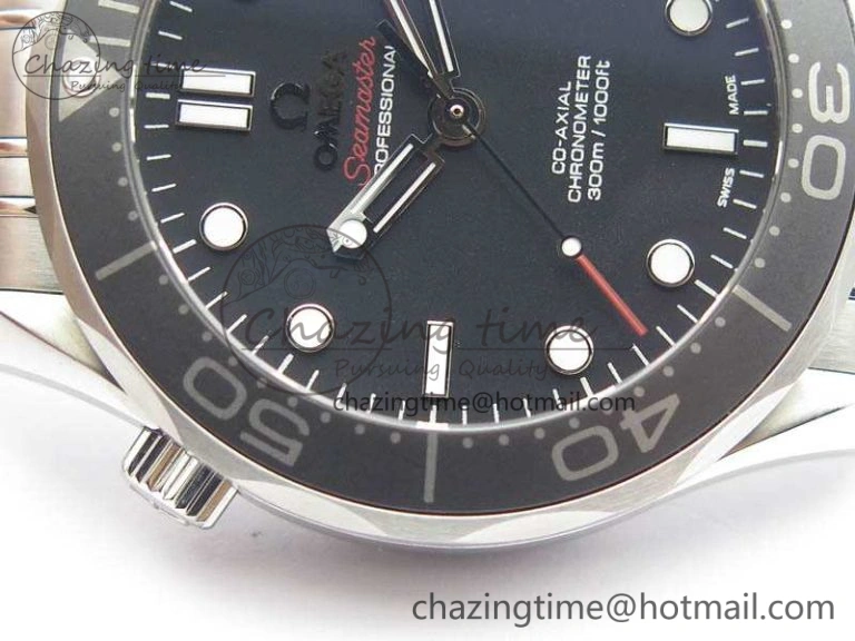 Seamaster 300M SS OMF 1:1 Best Edition Black Dial Matt Black Ceramic Bezel On SS Bracelet A2824