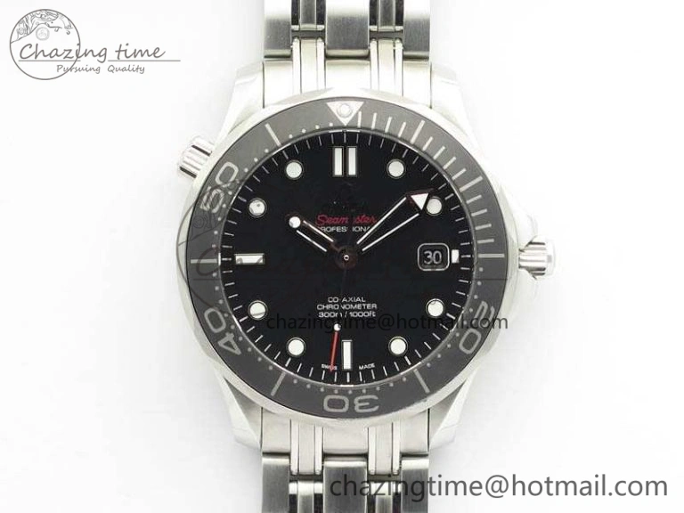 Seamaster 300M SS OMF 1:1 Best Edition Black Dial Matt Black Ceramic Bezel On SS Bracelet A2824